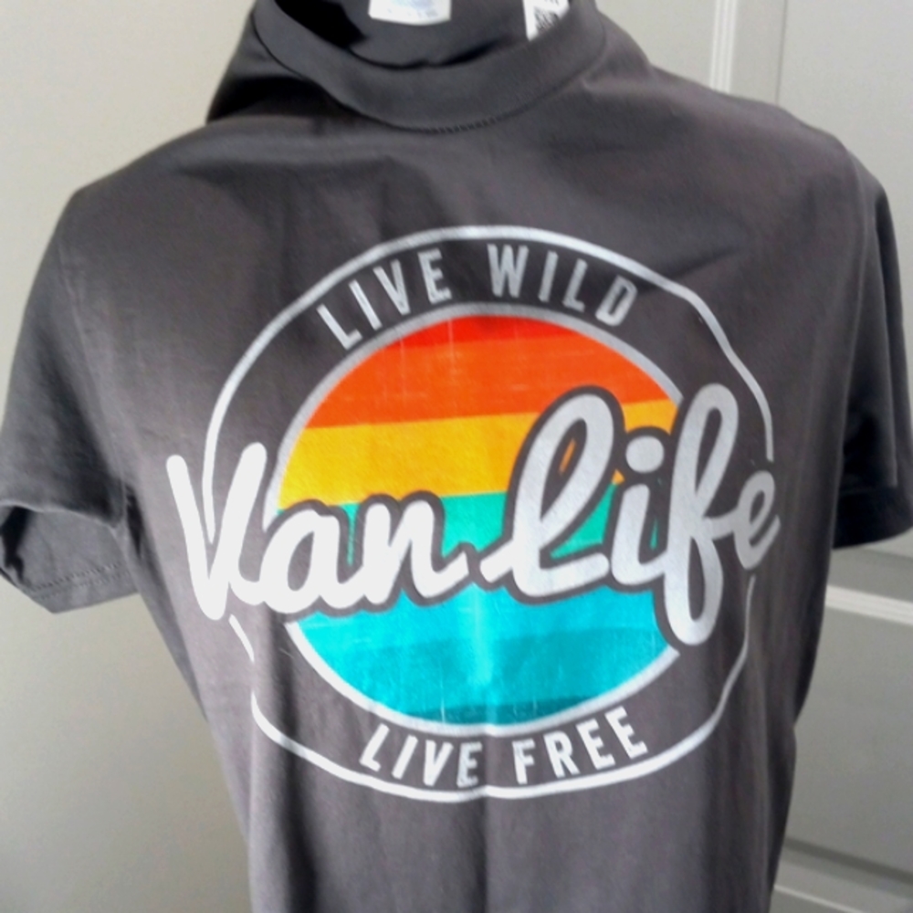 Vanlife T Shirt Sz  S/P/CH  Grey/ Rainbow NWT Unisex